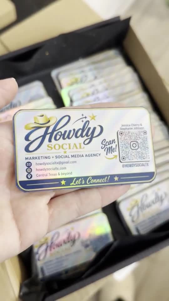 Howdy Social business card with a holographic finish